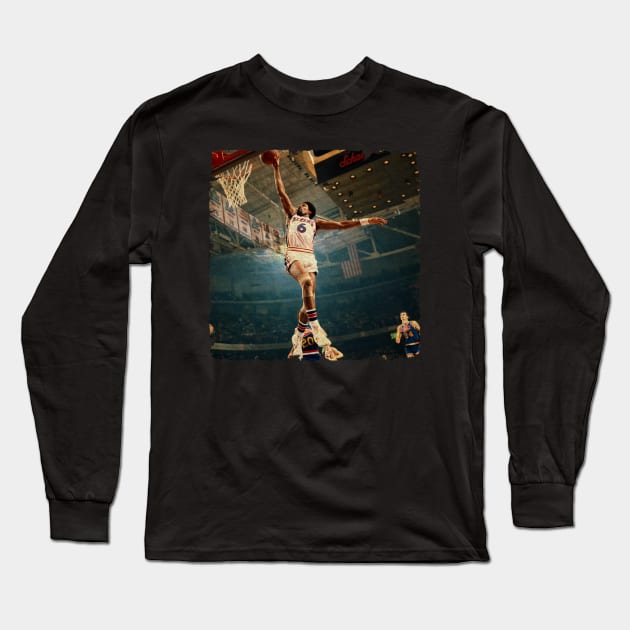 Julius Erving Flying High in 1974 Long Sleeve T-Shirt by Wendyshopart